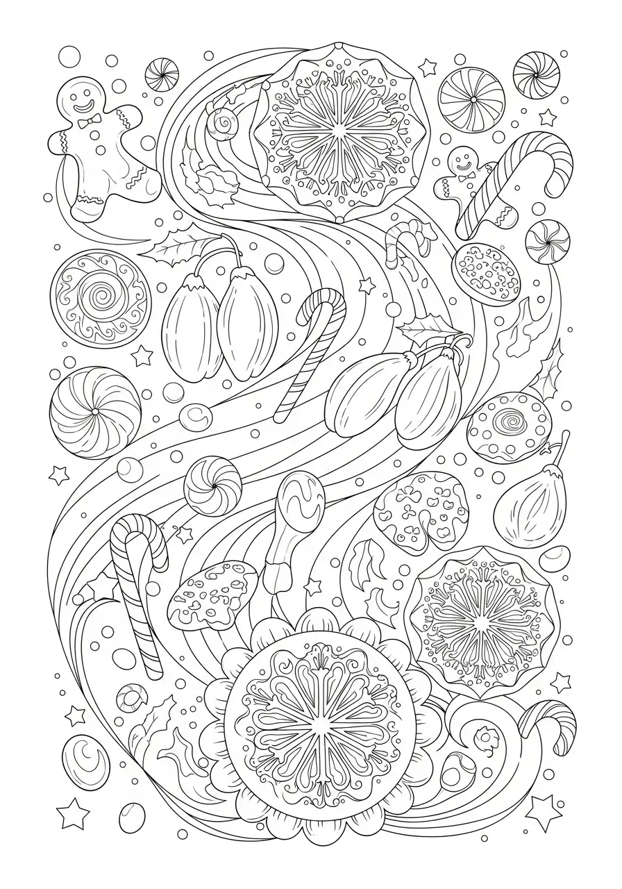 patroon kerstsnoepjes lekkernijen kleurplaat