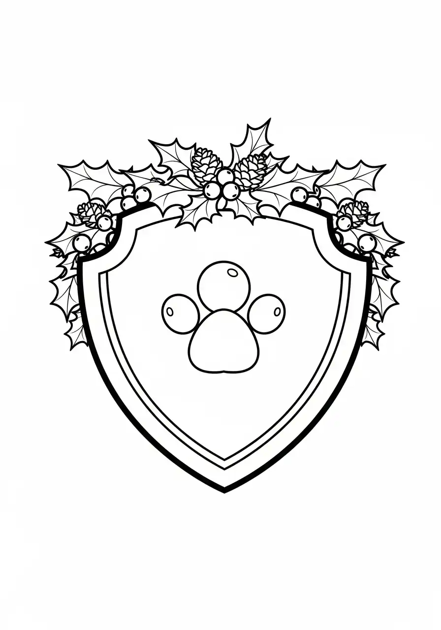 Paw Patrol Kerst Kleurplaat 29 paw patrol embleem met hulst en dennenappels Kleurplaat