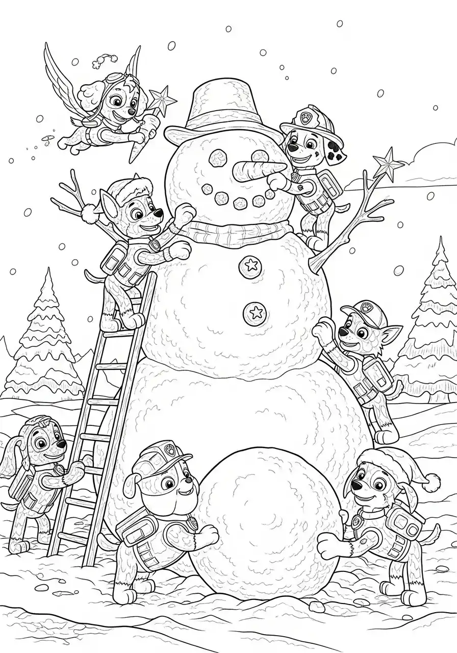 Paw Patrol Kerst Kleurplaat 32 paw patrol maakt enorme sneeuwpop samen Kleurplaat