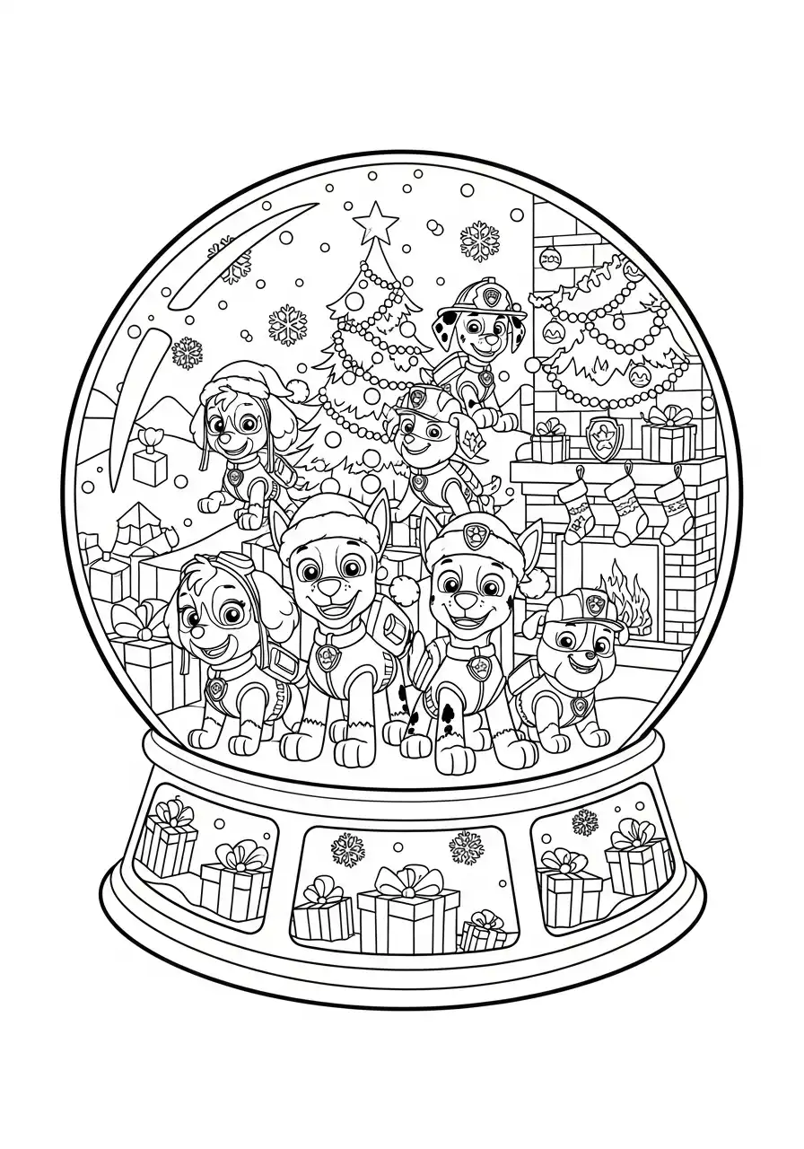 Paw Patrol Kerst Kleurplaat 34 paw patrol pups in een sneeuwbol Kleurplaat