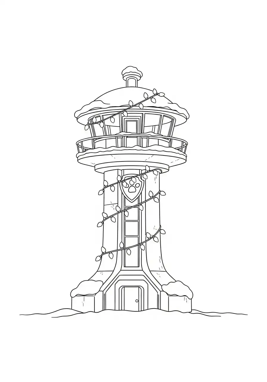 Paw Patrol Kerst Kleurplaat 39 paw patrol uitkijktoren in kerstverlichting Kleurplaat