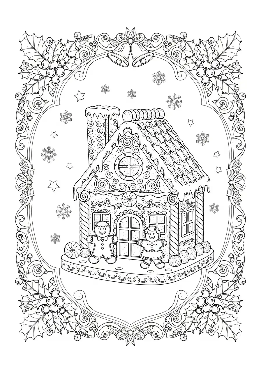 peperkoekhuisje met koekmannetjes in versierde lijst