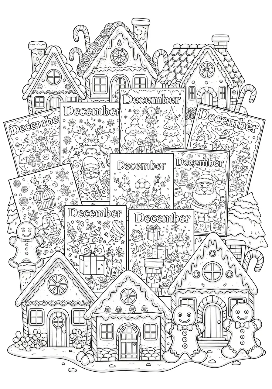 peperkoekhuisjes december covers kleurplaat