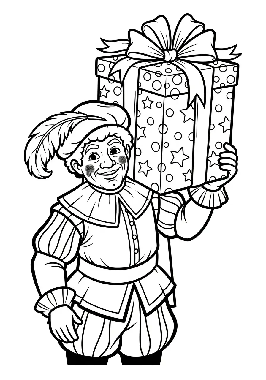 Kleurplaat Piet 15 piet houdt enorm cadeau vast kleurplaat