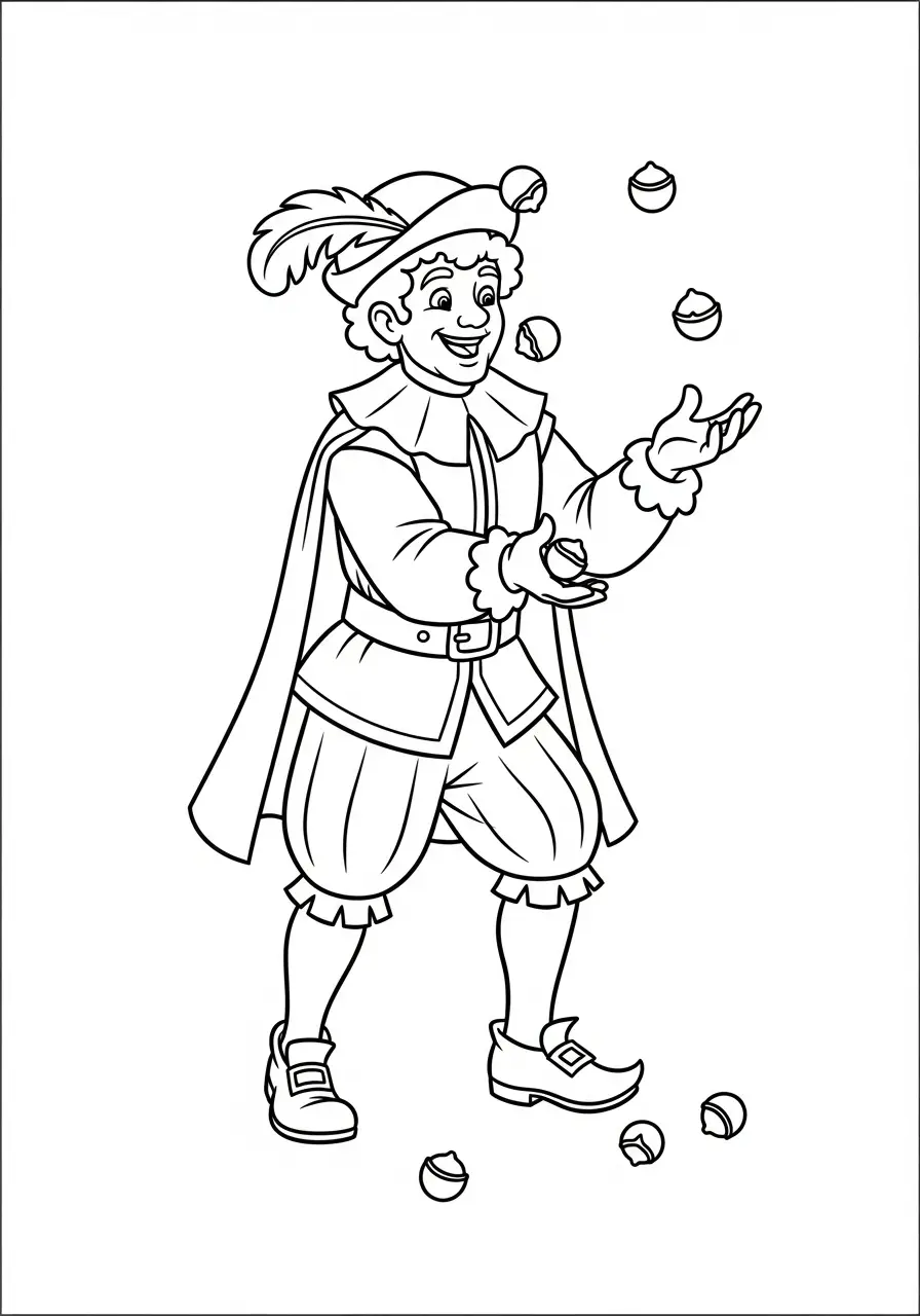 Kleurplaat Piet 16 piet jongleert met strooigoed kleurplaat