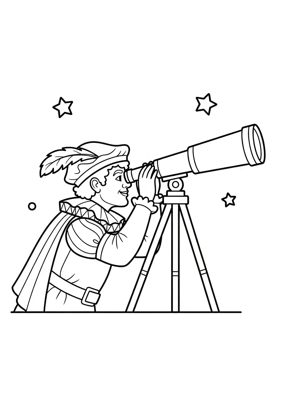 Kleurplaat Piet 17 piet kijkt door telescoop kleurplaat