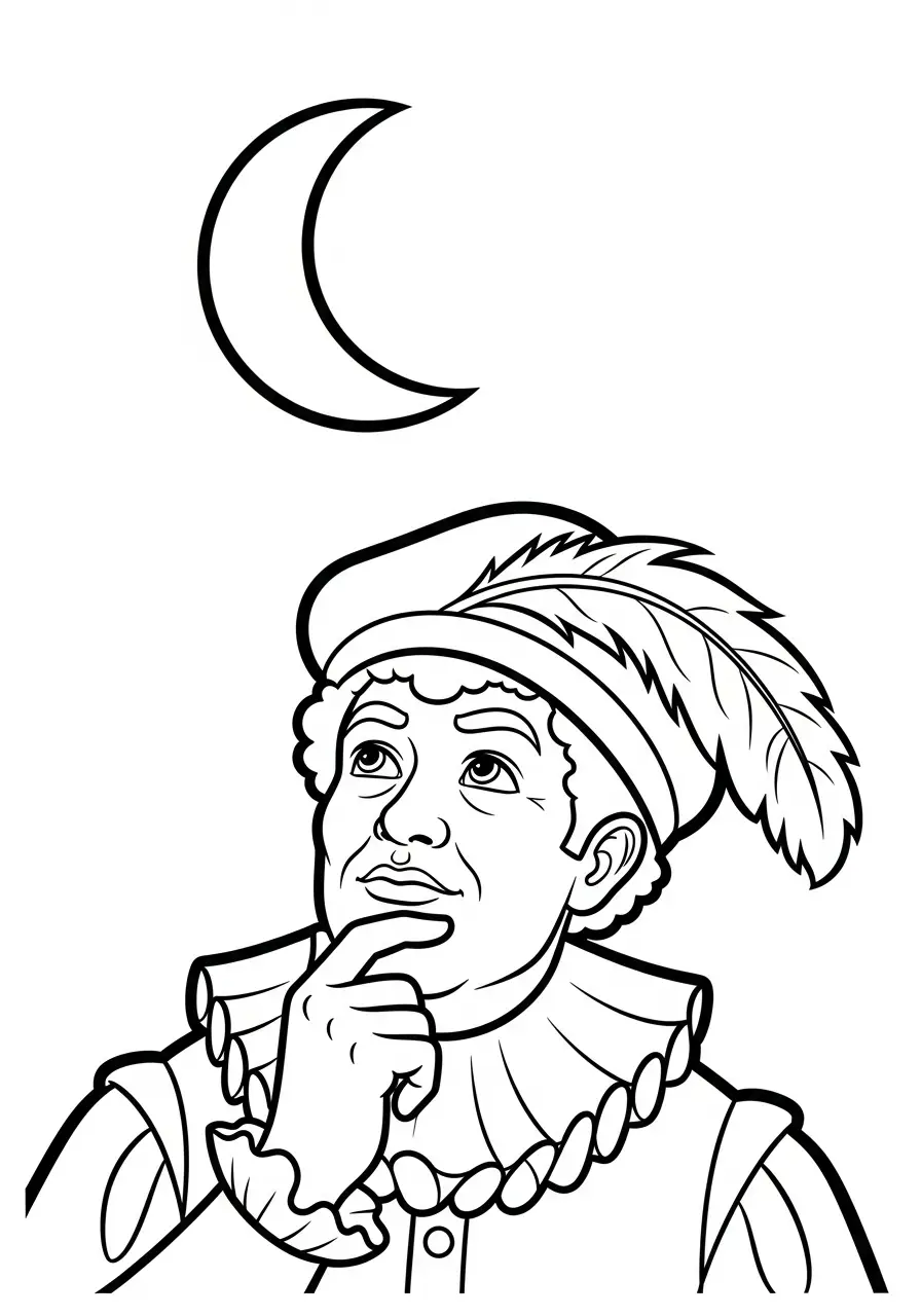 Kleurplaat Piet 18 piet kijkt naar de maan kleurplaat