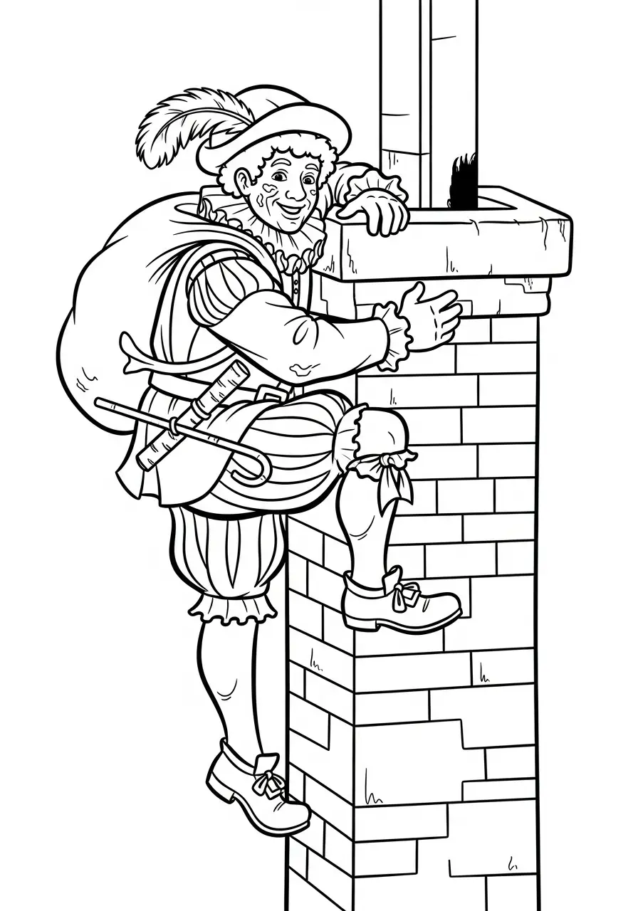 Kleurplaat Piet 19 piet klimt de schoorsteen in kleurplaat