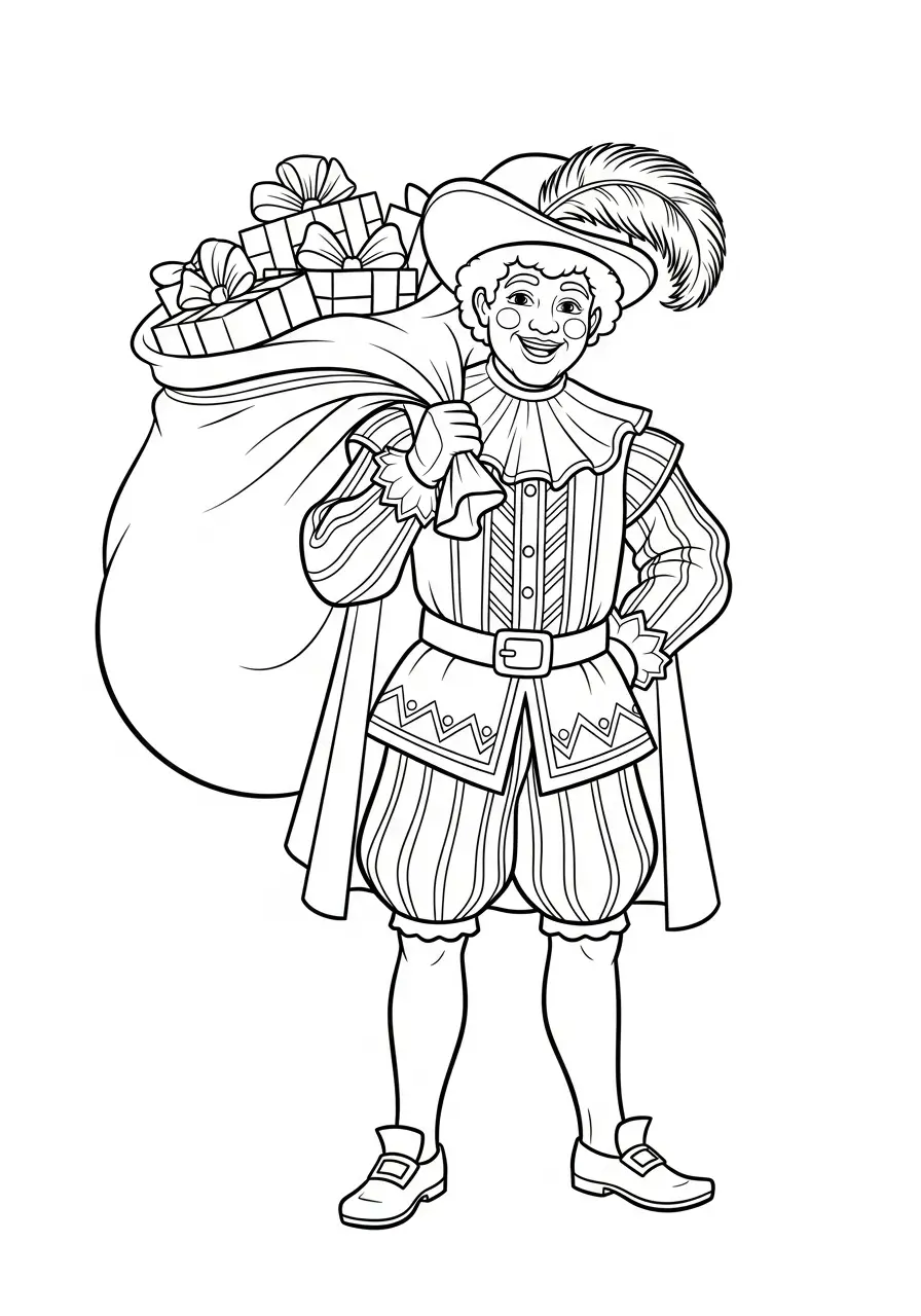 Kleurplaat Piet 22 piet met zak vol cadeaus kleurplaat