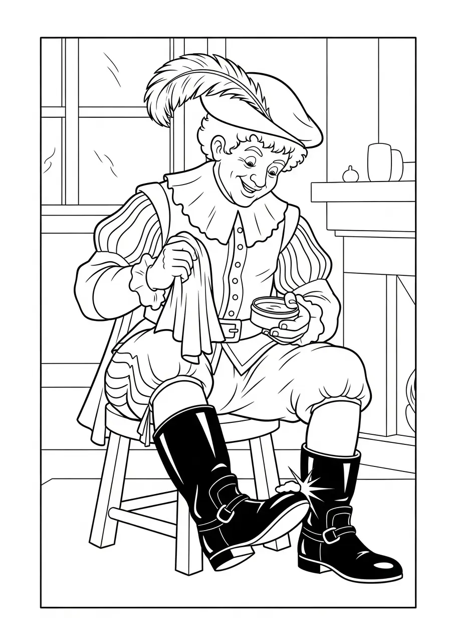 Kleurplaat Piet 24 piet poetst zijn laarzen kleurplaat