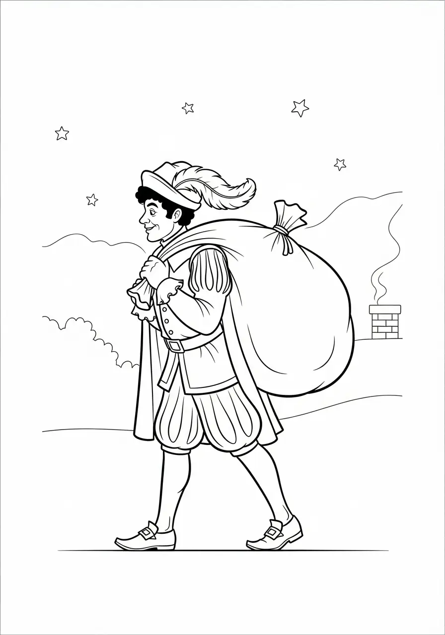 Kleurplaat Piet 29 piet wandelt met grote zak kleurplaat