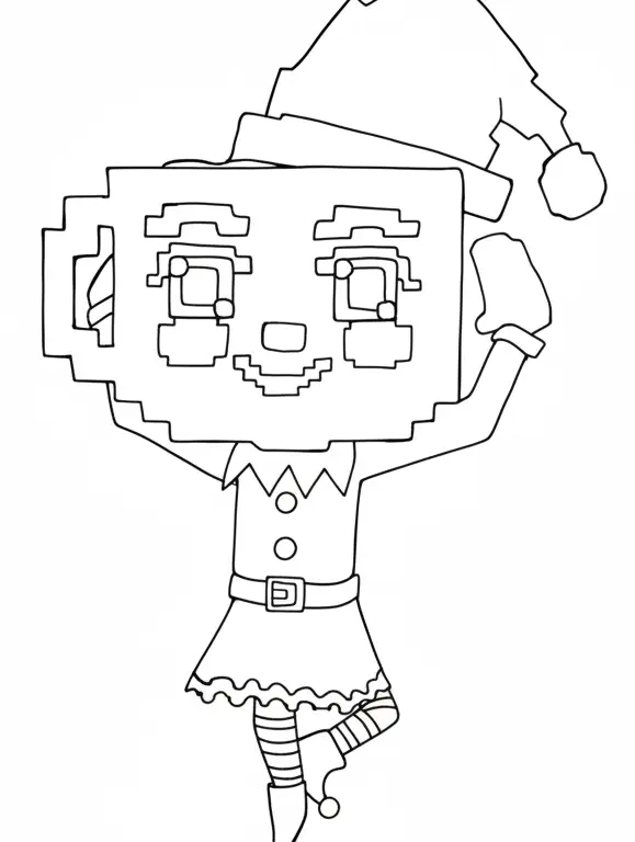 pixel kerstelfje kerstmuts kleurplaat