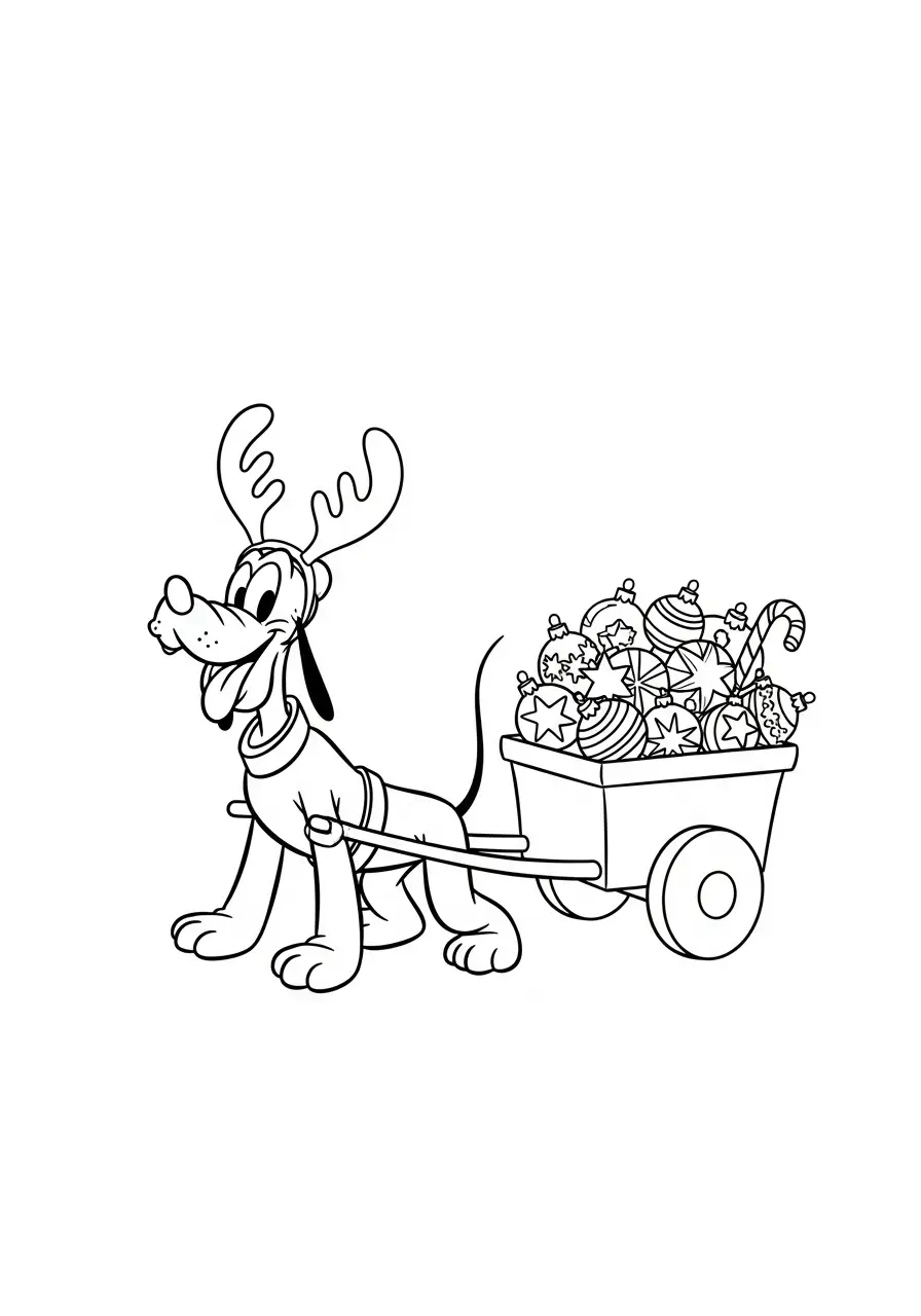 pluto als rendier met kerstballen kleurplaat
