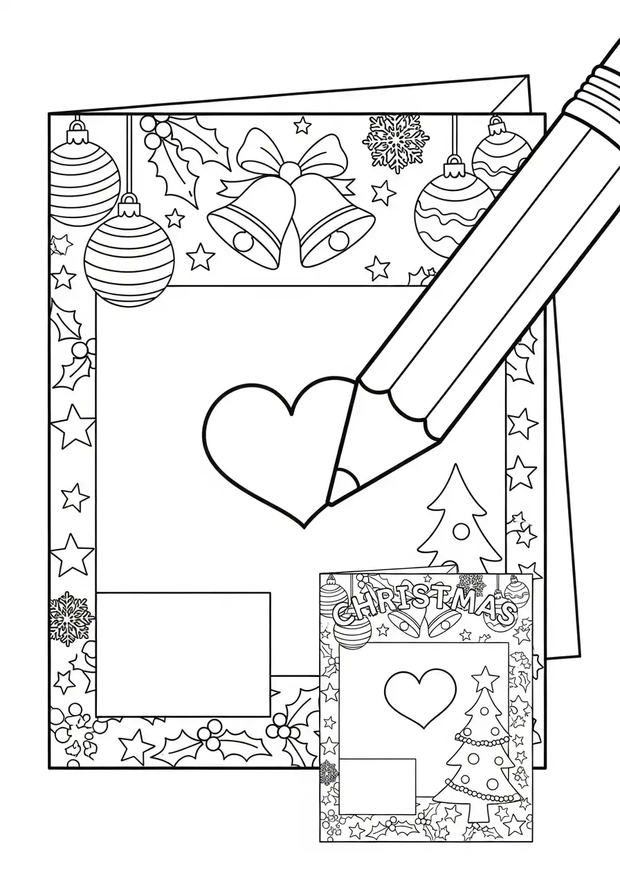 potlood tekent hart op kerstkaart ontwerp