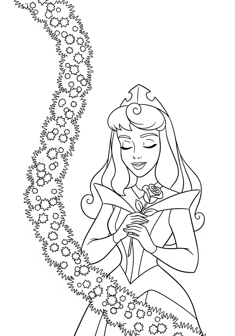 prinses aurora met bloemenrank kerst kleurplaat
