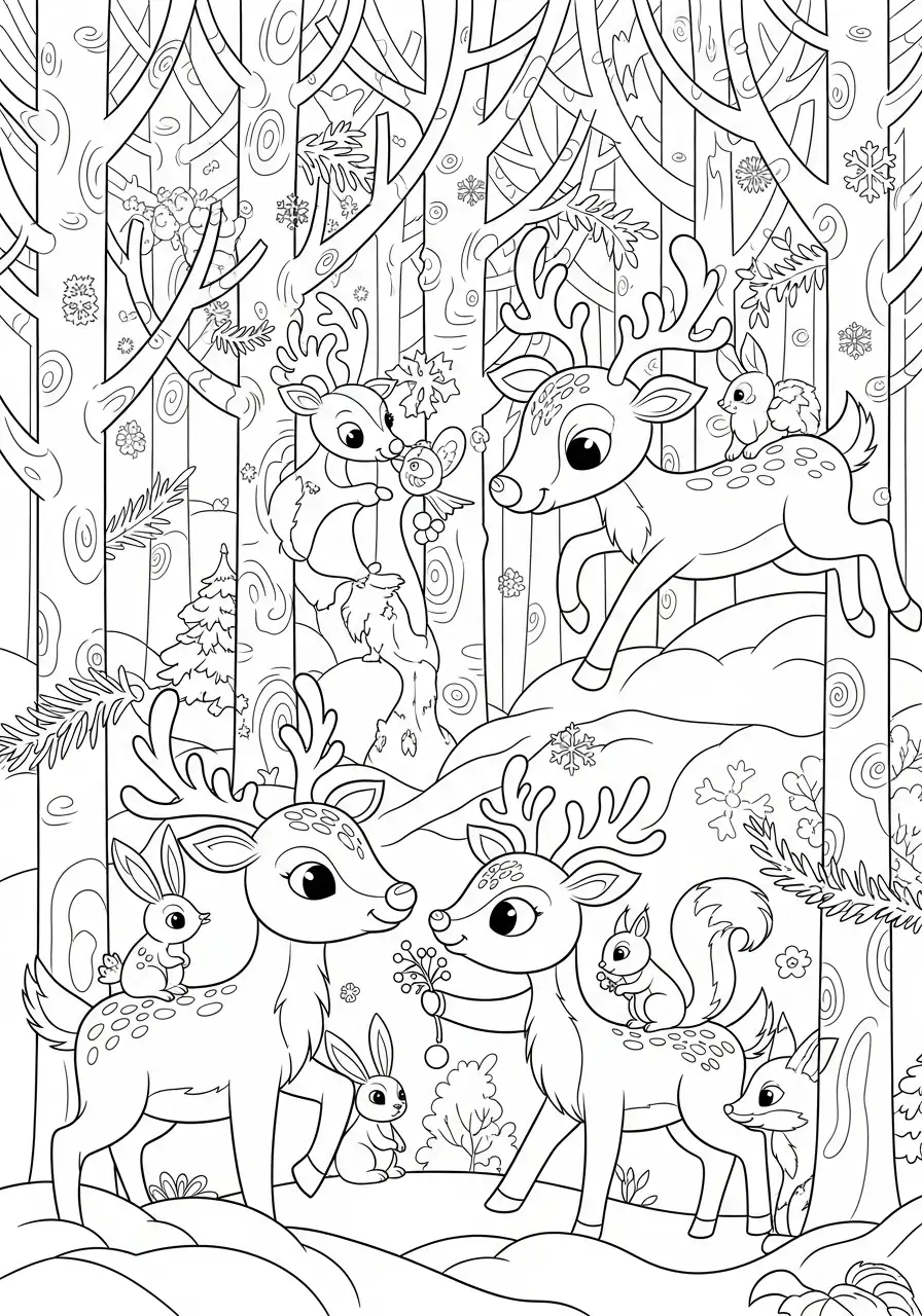 rendieren bosdieren winterbos kleurplaat