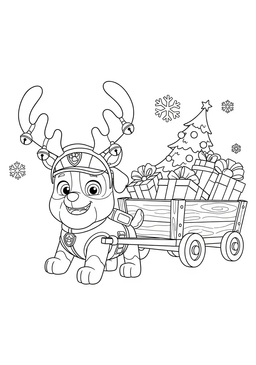Paw Patrol Kerst Kleurplaat 50 rocky rendier trekt kar met kerstcadeaus Kleurplaat