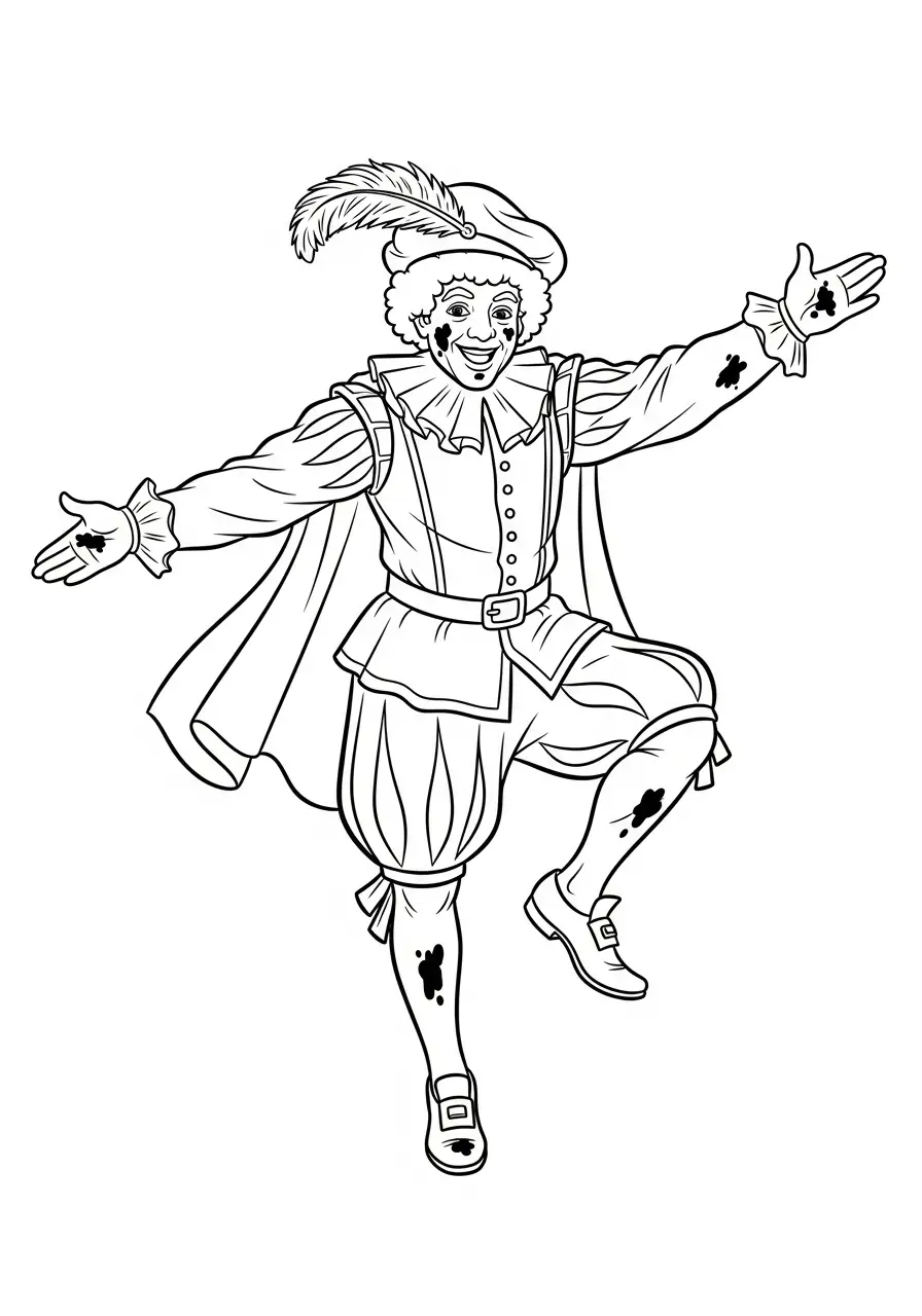 Kleurplaat Piet 33 roetpiet danst vrolijk kleurplaat