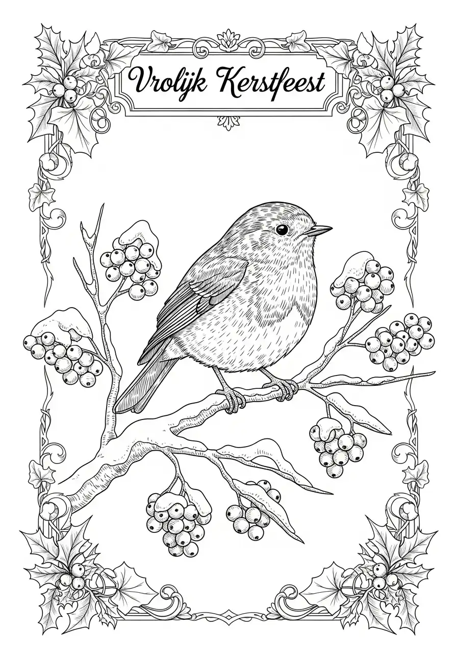 roodborstje op bes tak in hulst lijst