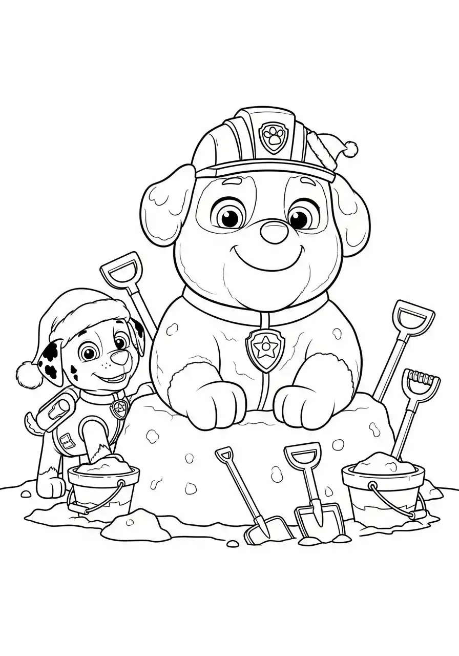 Paw Patrol Kerst Kleurplaat 51 rubble en marshall maken sneeuwhoop kerst Kleurplaat