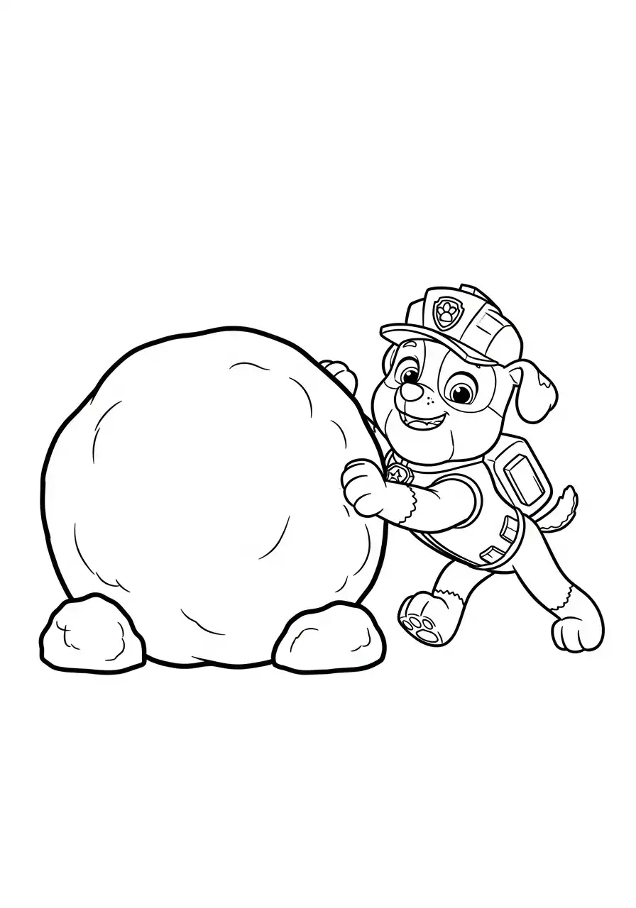 Paw Patrol Kerst Kleurplaat 54 rubble rolt enorme sneeuwbal Kleurplaat