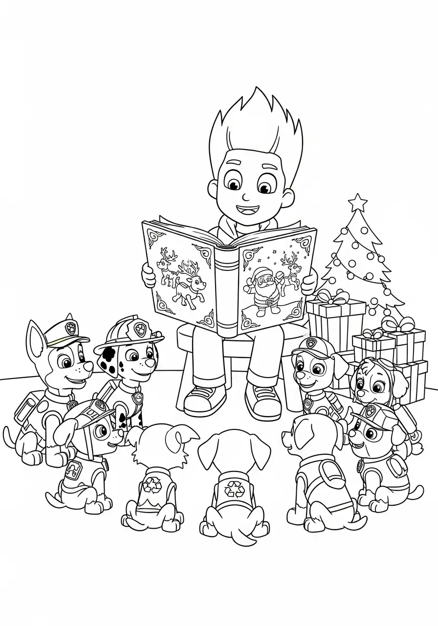 Paw Patrol Kerst Kleurplaat 62 ryder leest kerstverhaal voor aan pups Kleurplaat