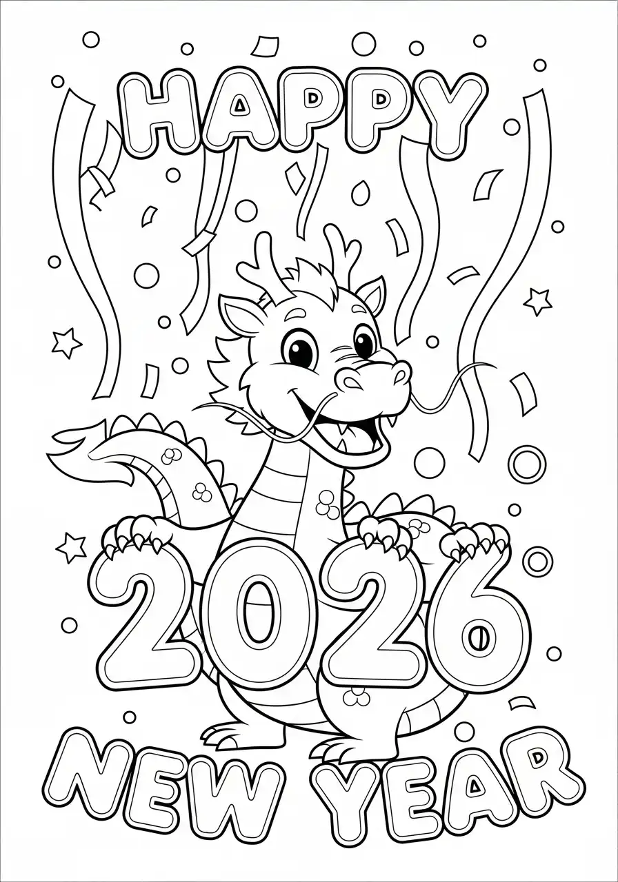 schattige draak 2026 kleurplaat