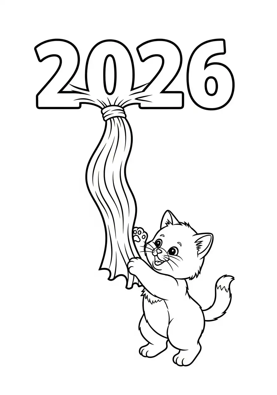 schattige kat slinger 2026 kleurplaat