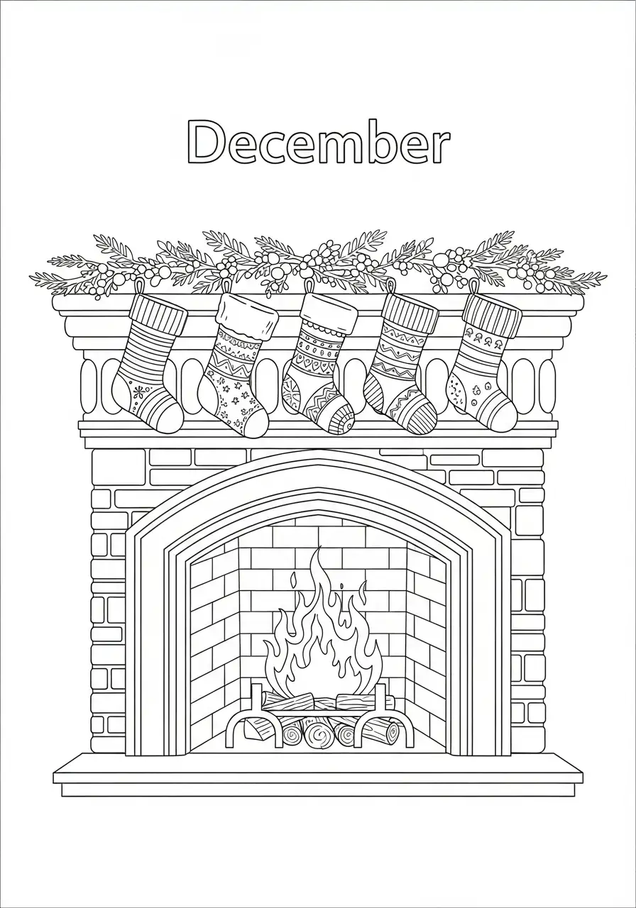 schoorsteenmantel met kousen december kleurplaat