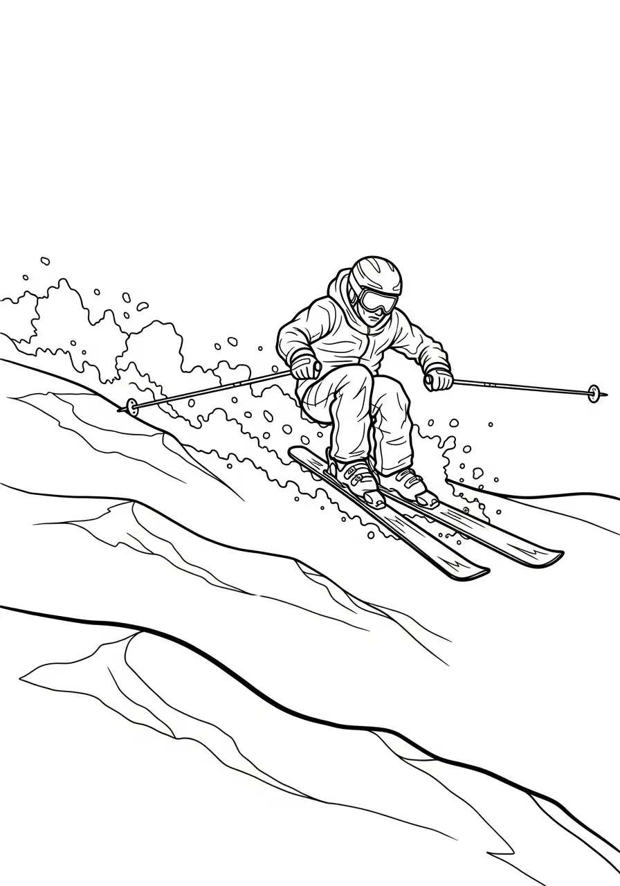 skier op berghelling kleurplaat