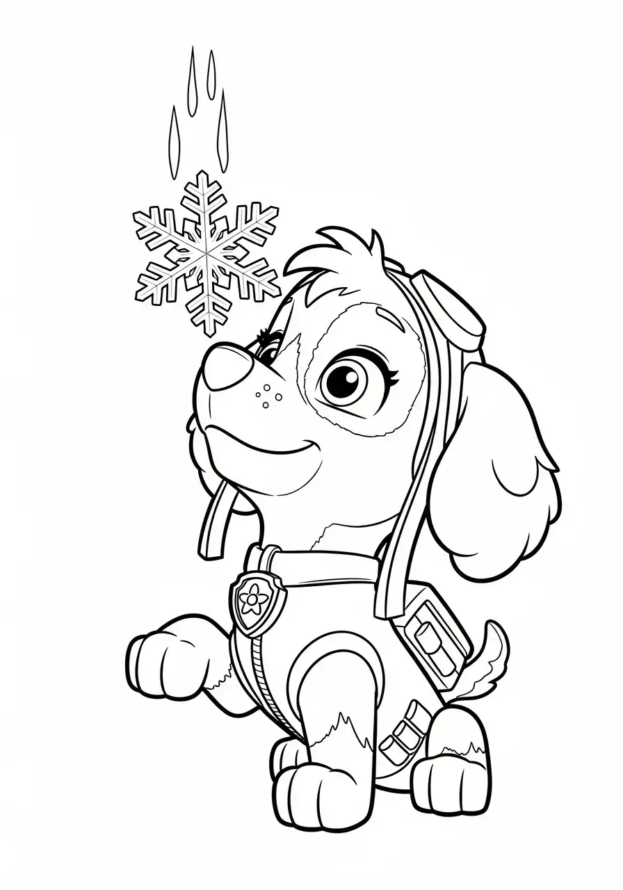 Paw Patrol Kerst Kleurplaat 65 skye kijkt naar vallende sneeuwvlok Kleurplaat