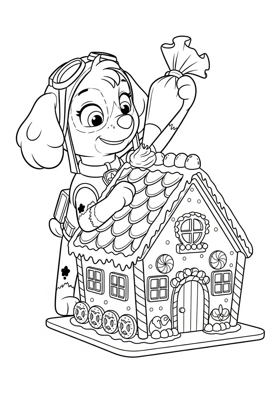 Paw Patrol Kerst Kleurplaat 69 skye versiert gigantisch peperkoekhuis Kleurplaat