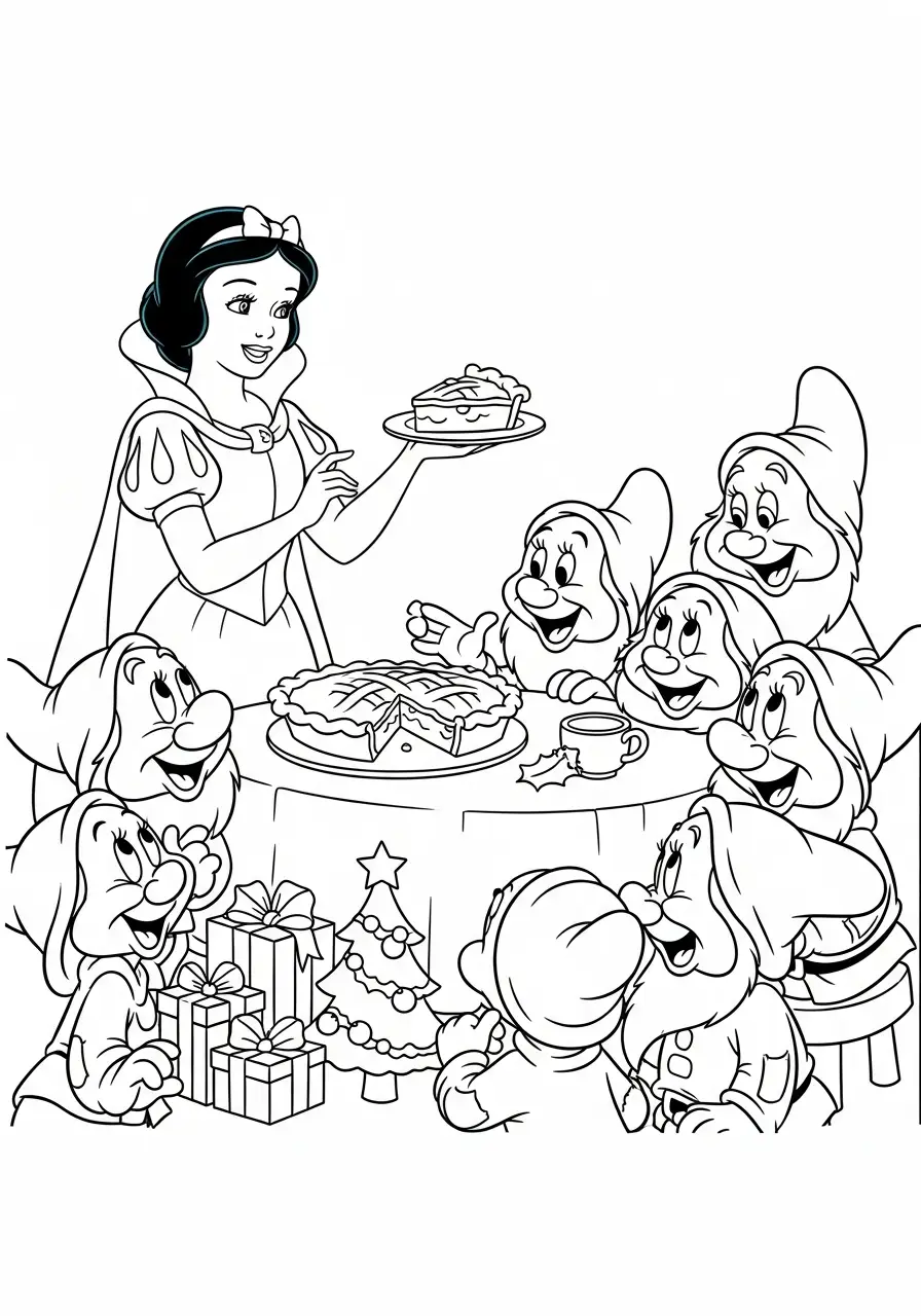 sneeuwwitje en de zeven dwergen kersttafel kleurplaat