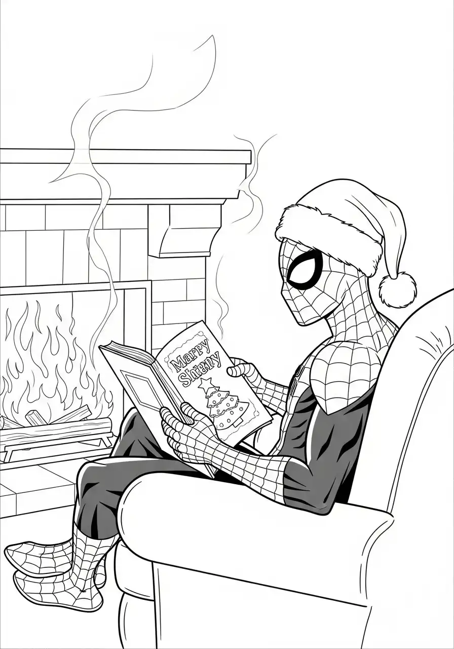 spiderman bekijkt winter muziekdoos kleurplaat