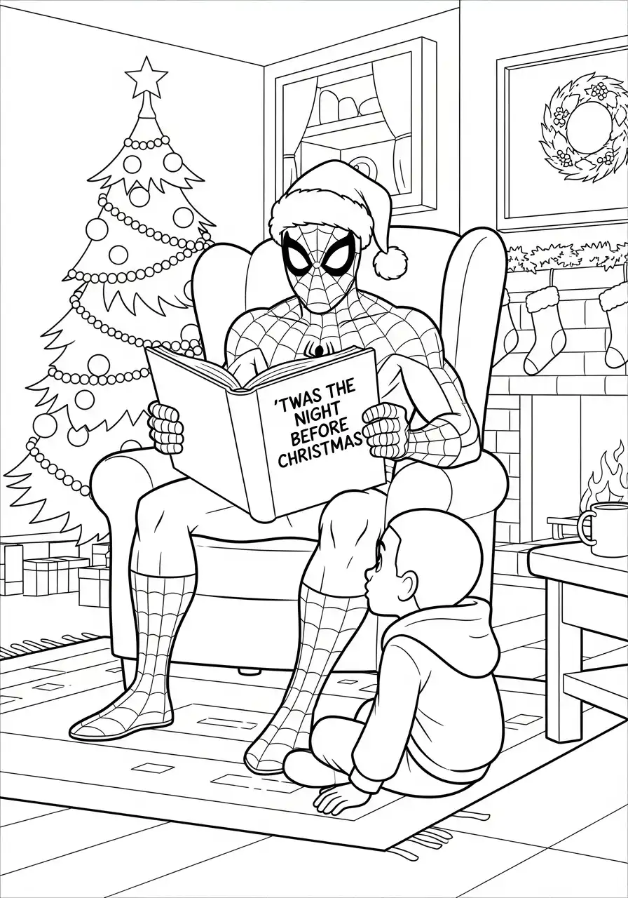 spiderman duwt grote sneeuwbal kleurplaat