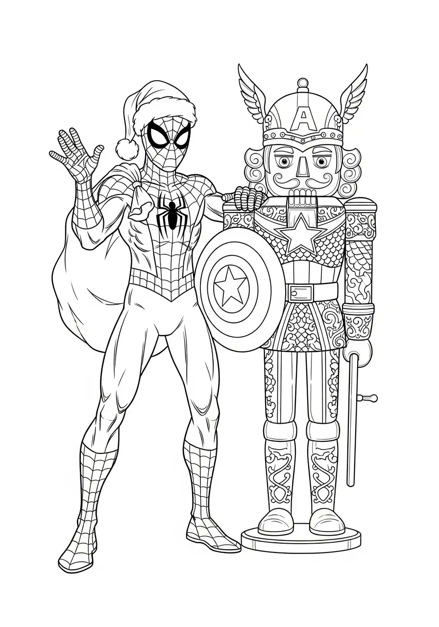 spiderman geeft pakketje aan rendier kleurplaat