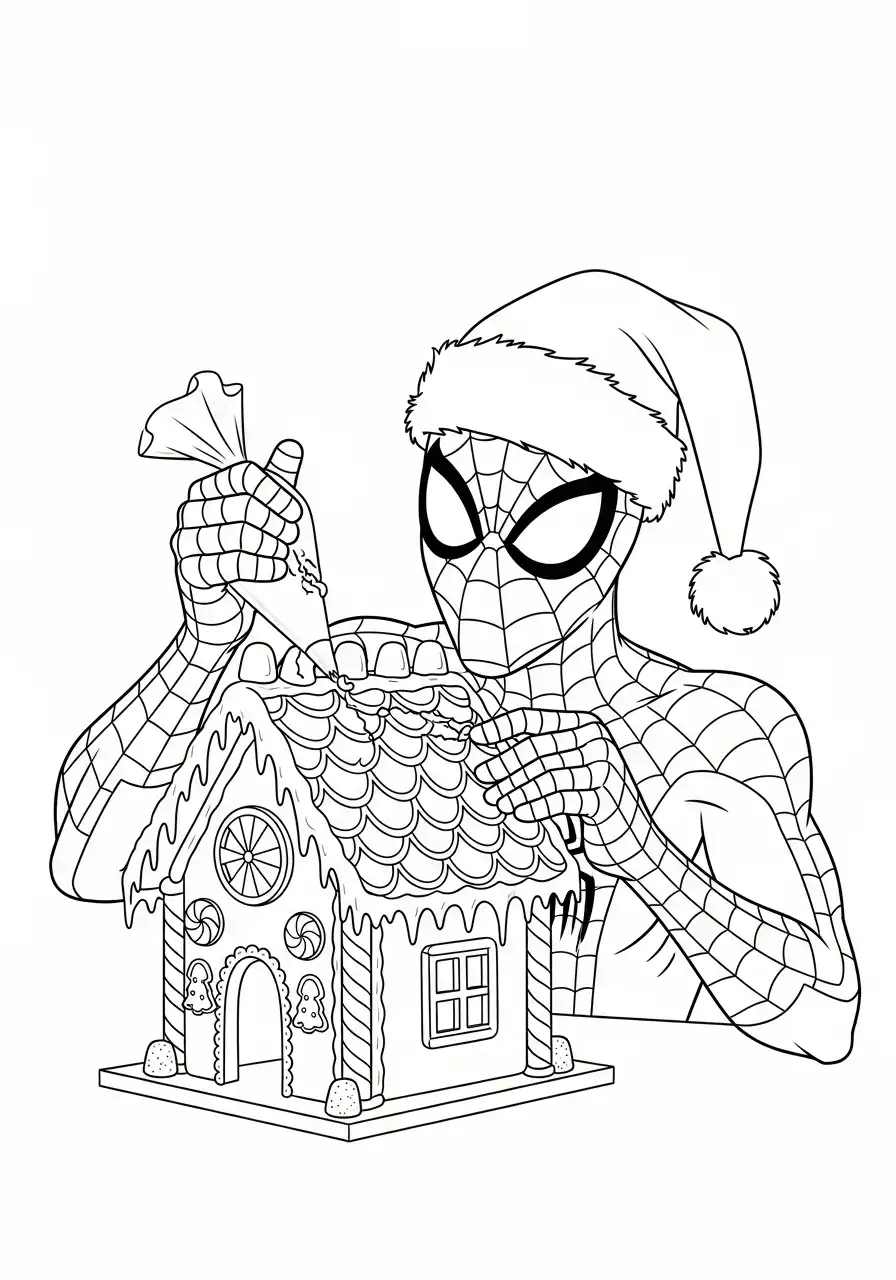 spiderman helpt elfen speelgoed maken kleurplaat