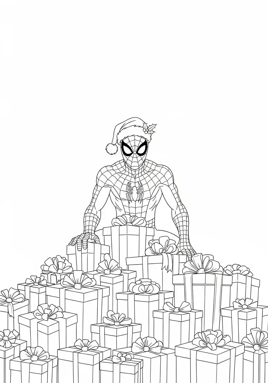 spiderman houdt sneeuwvlok vast kleurplaat