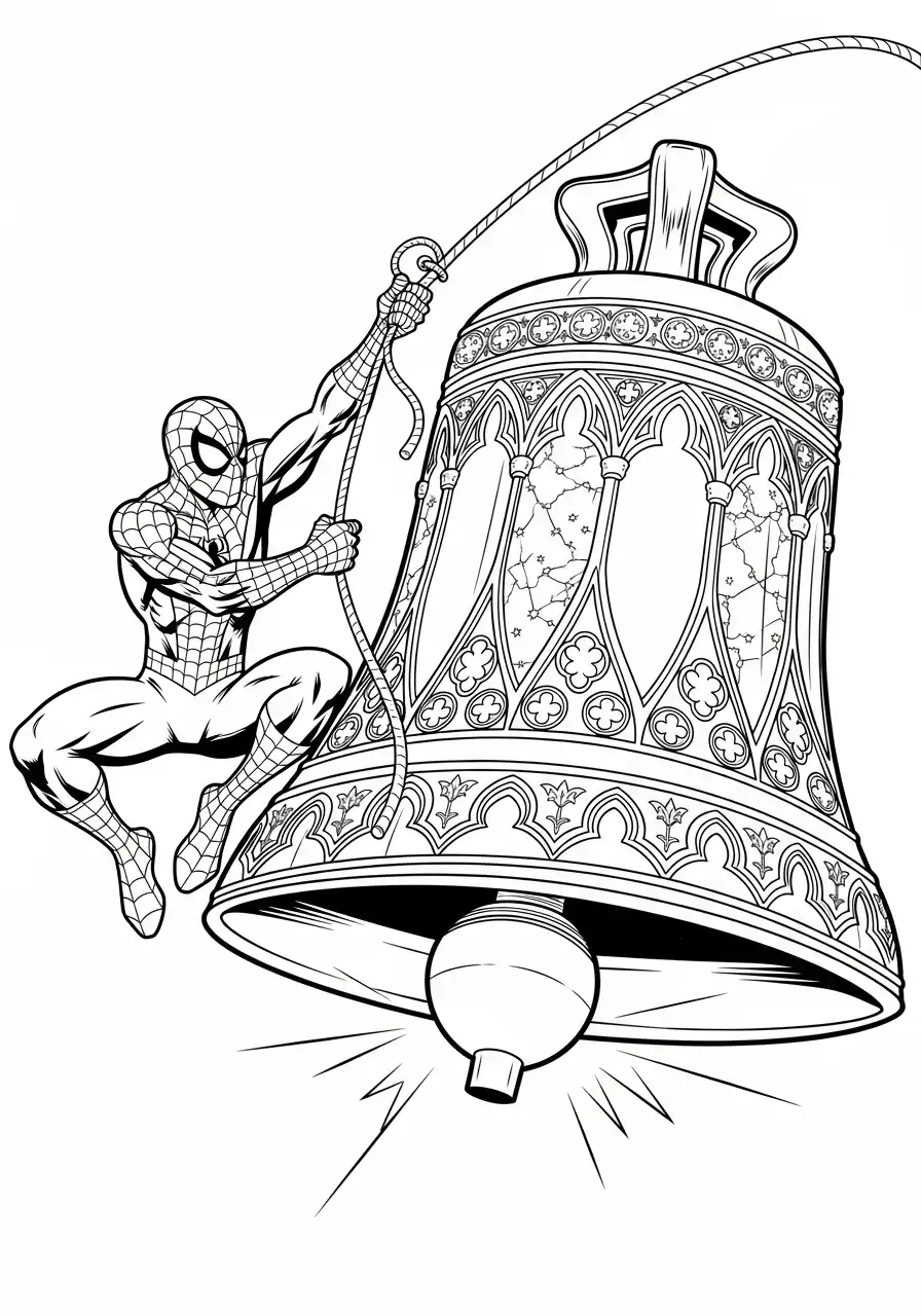 spiderman luidt gigantische kerstklok kleurplaat