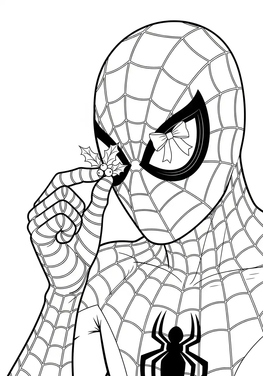 spiderman op berg kerstcadeaus kracht kleurplaat