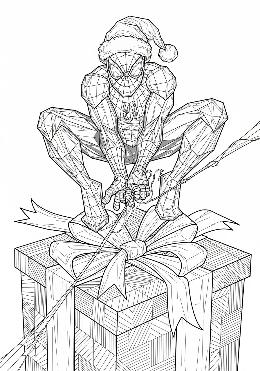 spiderman pakt verfrommeld cadeau uit kleurplaat