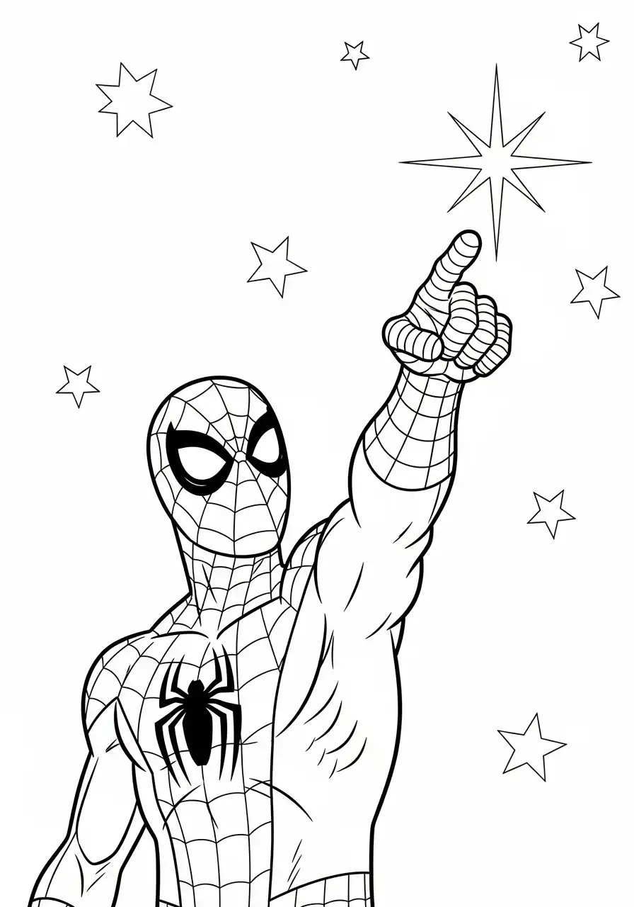 spiderman slingert over besneeuwde stad kleurplaat