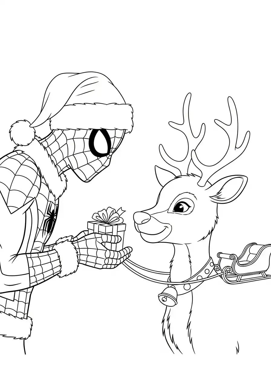 spiderman speelt kersttrompet kleurplaat