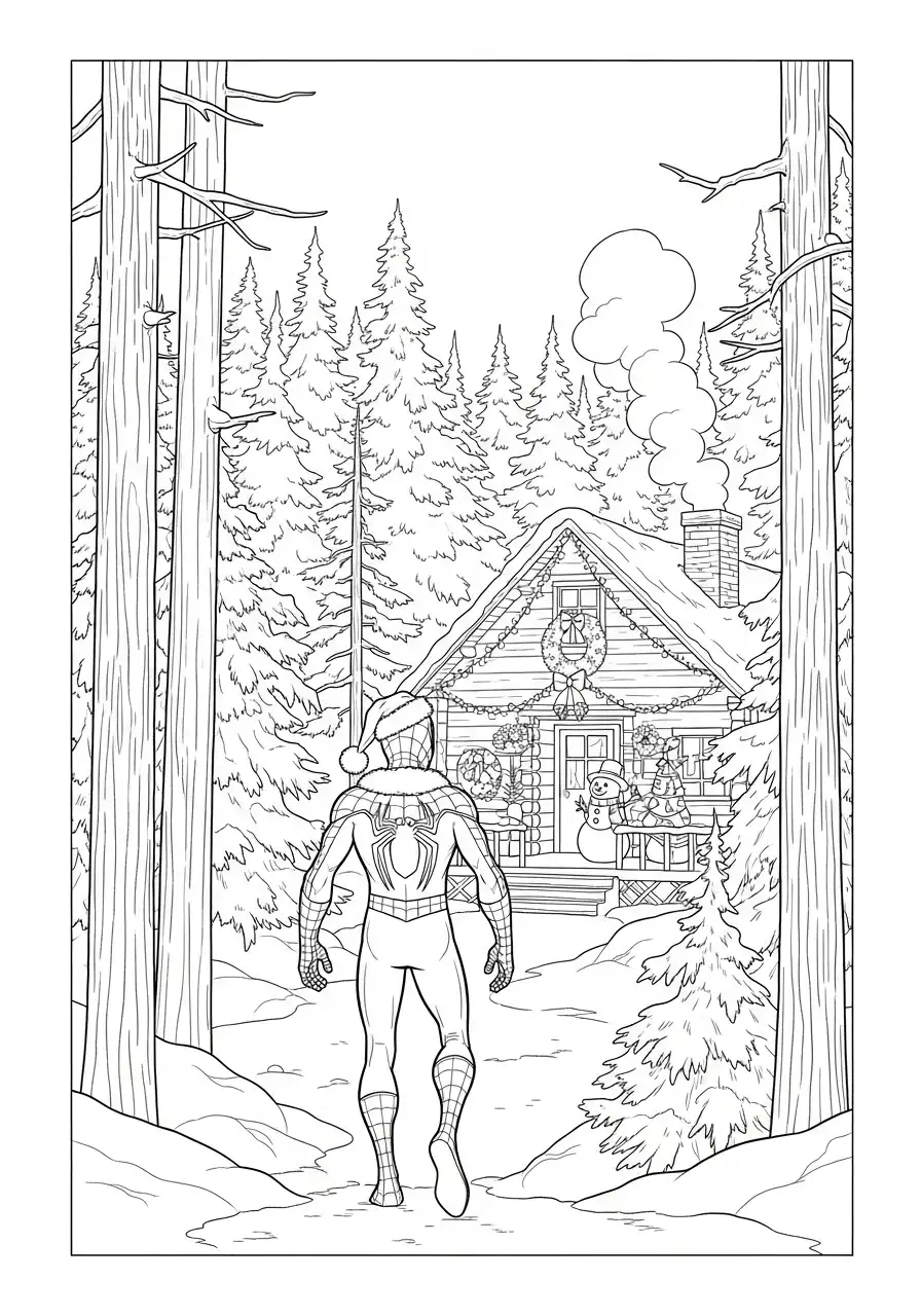 spiderman tilt groot kerstcadeau op kleurplaat