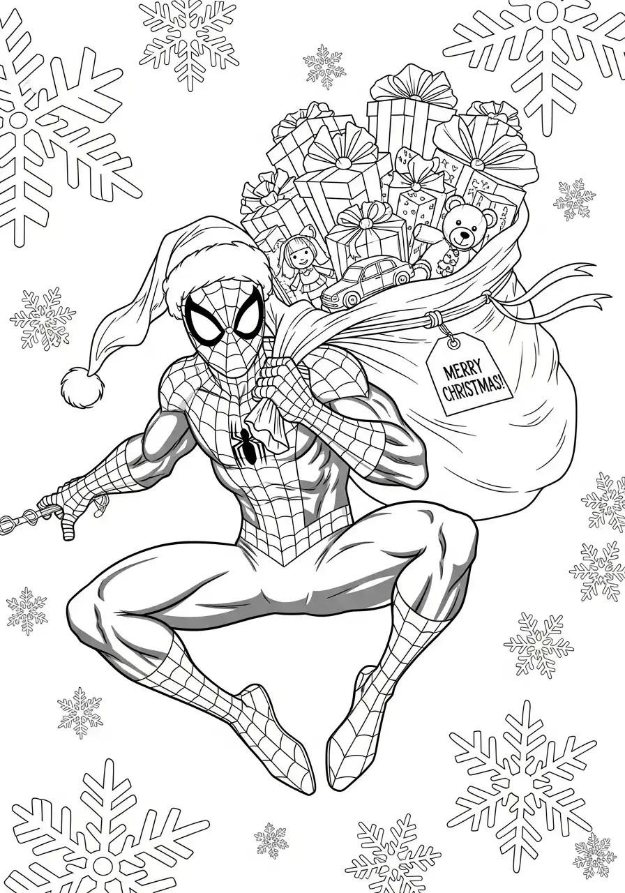 spiderman versiert kerstkoekjes kleurplaat