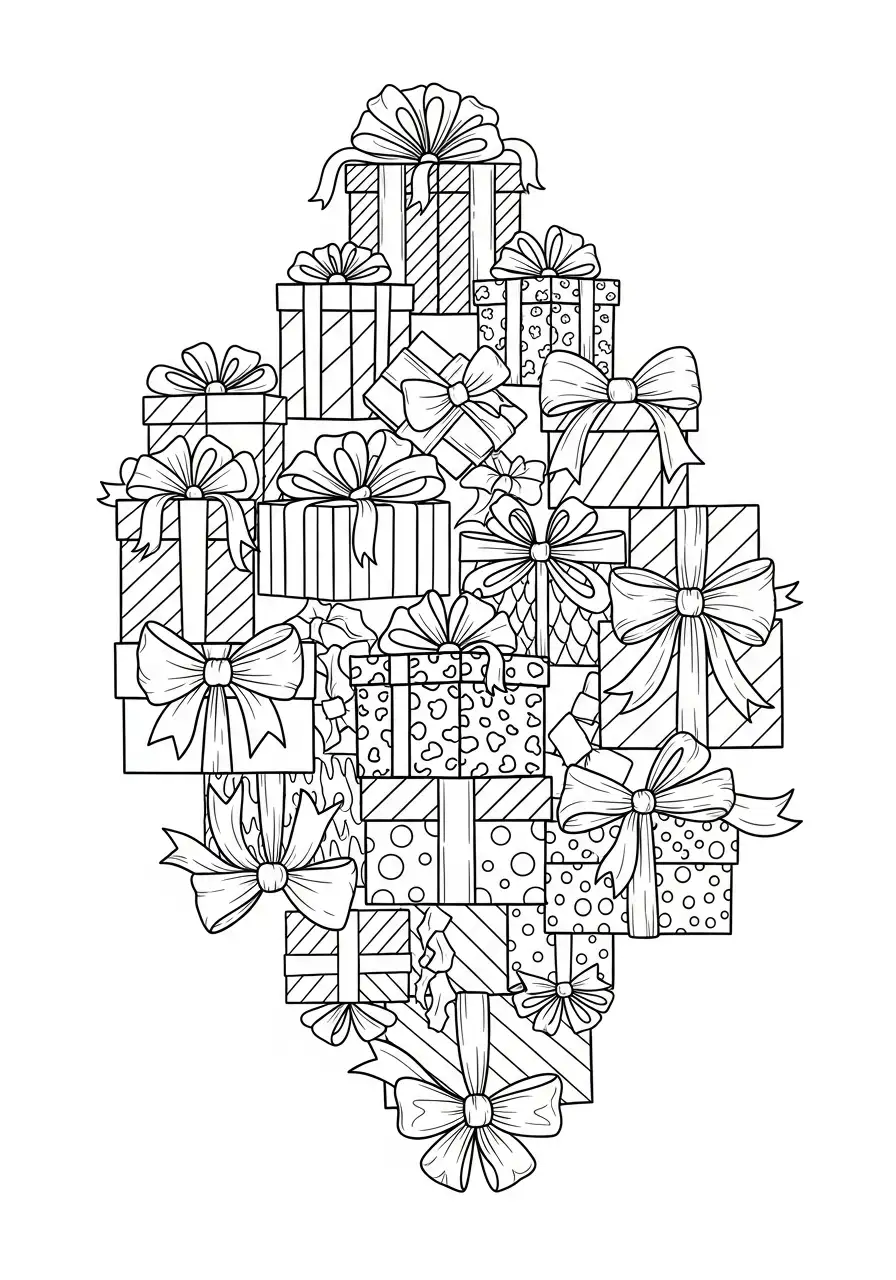 stapel kerstkadoos kleurplaat