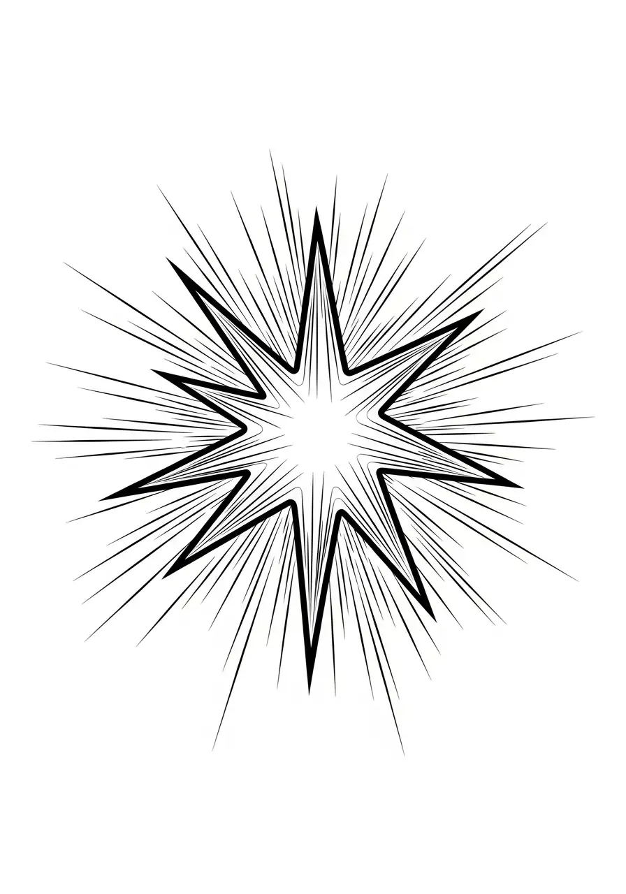 Kerstster Kleurplaat 18 ster explosie stripstijl kleurplaat