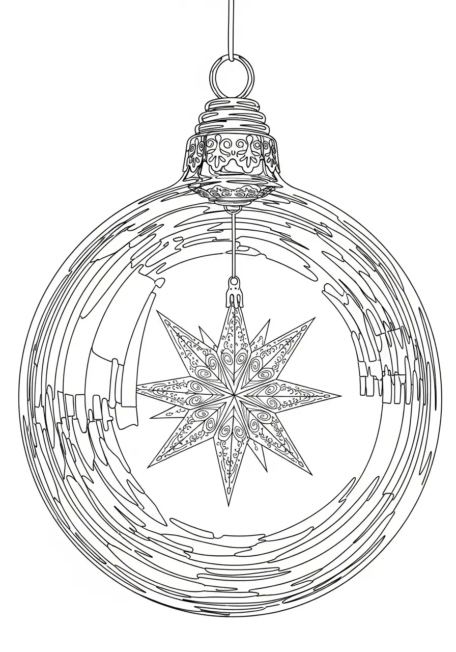 Kerstster Kleurplaat 16 ster in glazen kerstbal kleurplaat