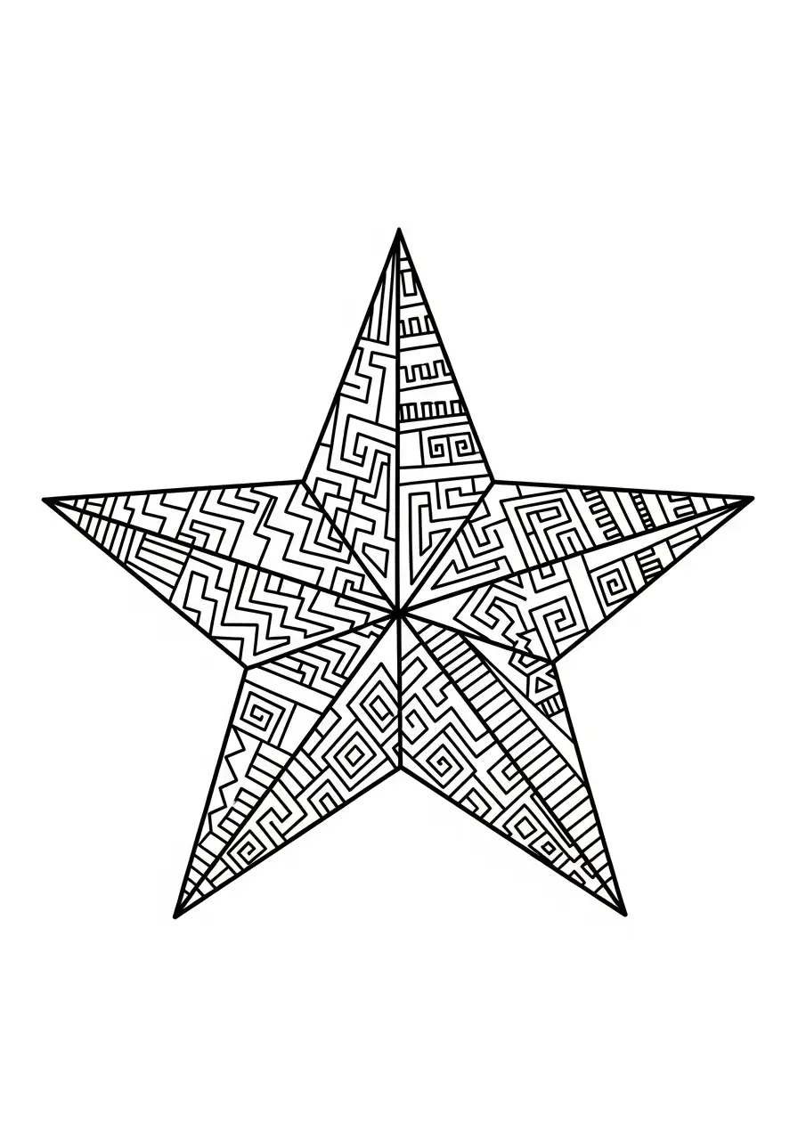 Kerstster Kleurplaat 15 ster met doolhofpatroon kleurplaat