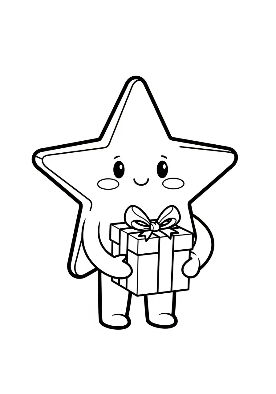 Kerstster Kleurplaat 13 ster met kerstcadeau kleurplaat